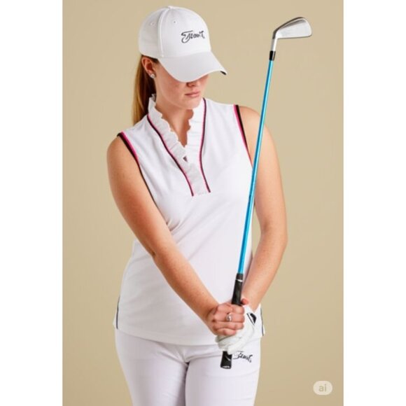 Greg Norman Collection Tops - Greg Norman White Sleeveless Golf Polo Shirt M Ruffle Collar & Mesh Back Design